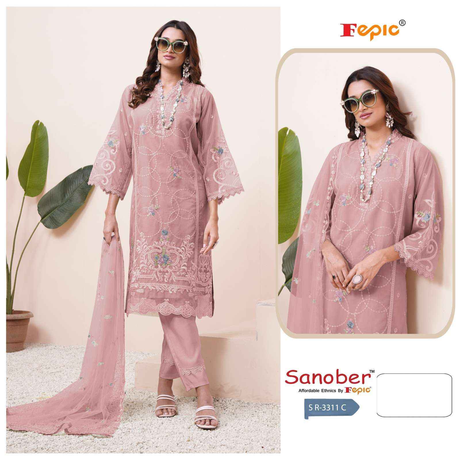 Fepic Sanober Sr 3311 Organza Dress Material 3 pcs Catalogue