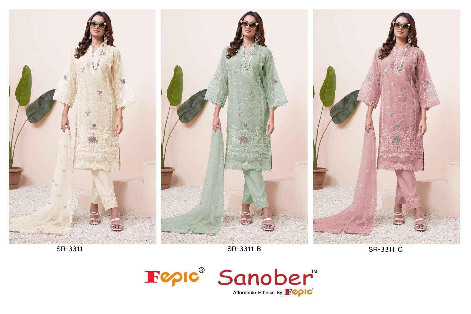 Fepic Sanober Sr 3311 Organza Dress Material 3 pcs Catalogue