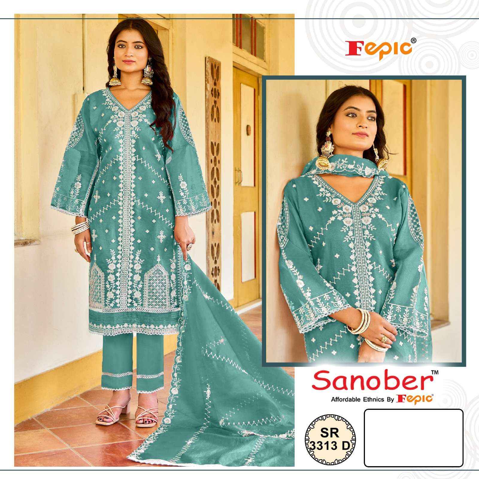 Fepic Sanober Sr 3313 Organza Dress Material 4 pcs Catalogue