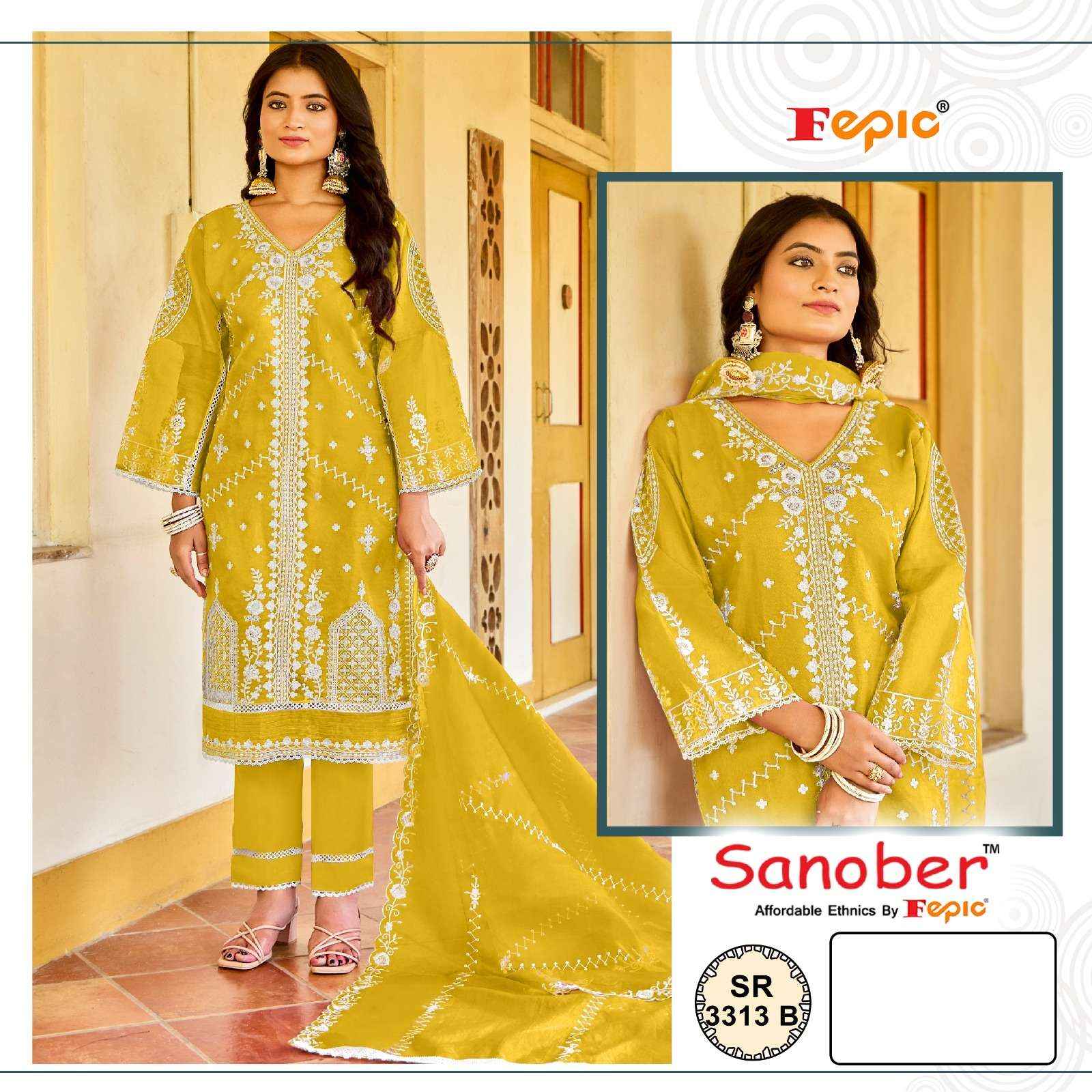 Fepic Sanober Sr 3313 Organza Dress Material 4 pcs Catalogue