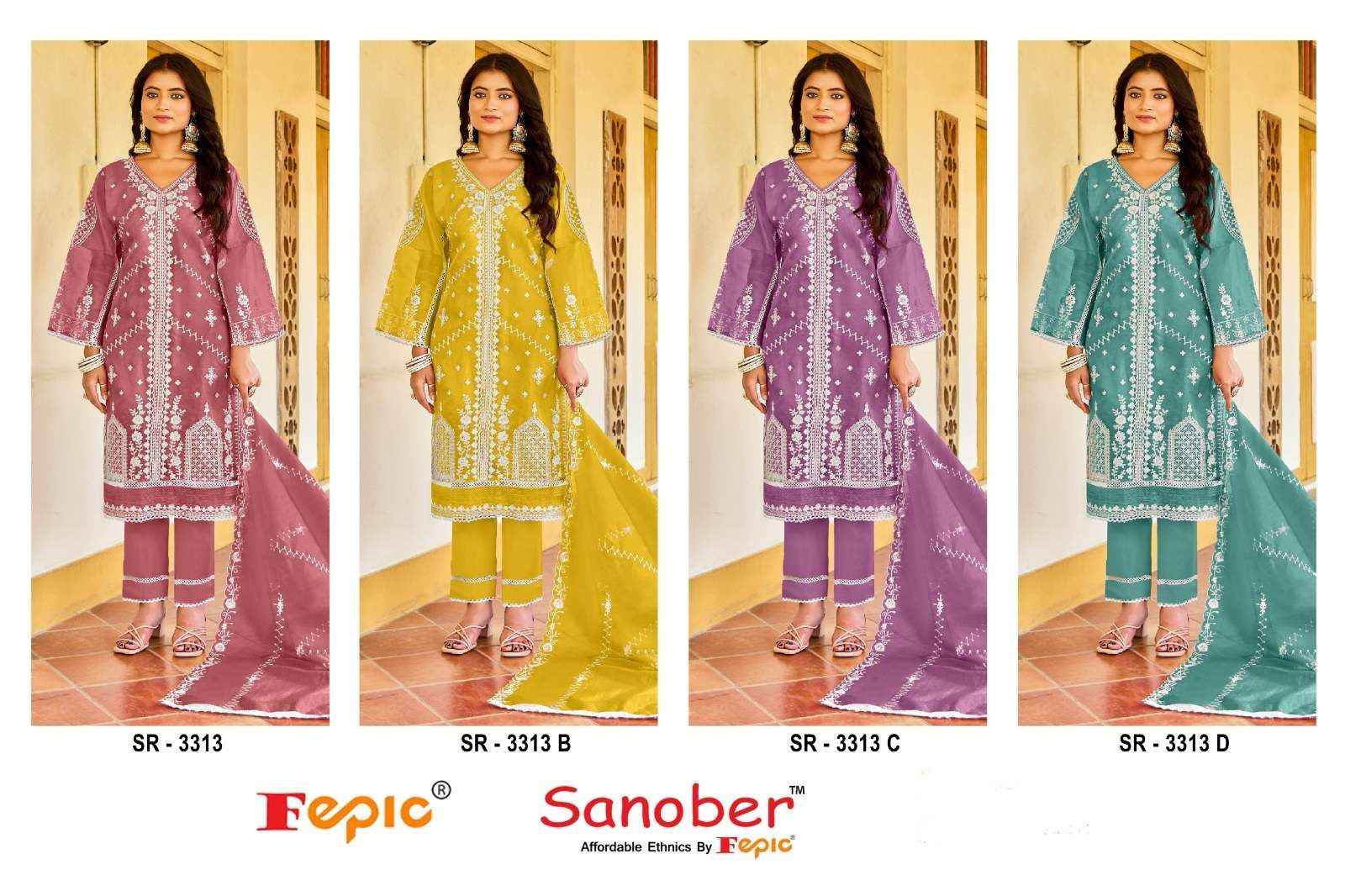 Fepic Sanober Sr 3313 Organza Dress Material 4 pcs Catalogue