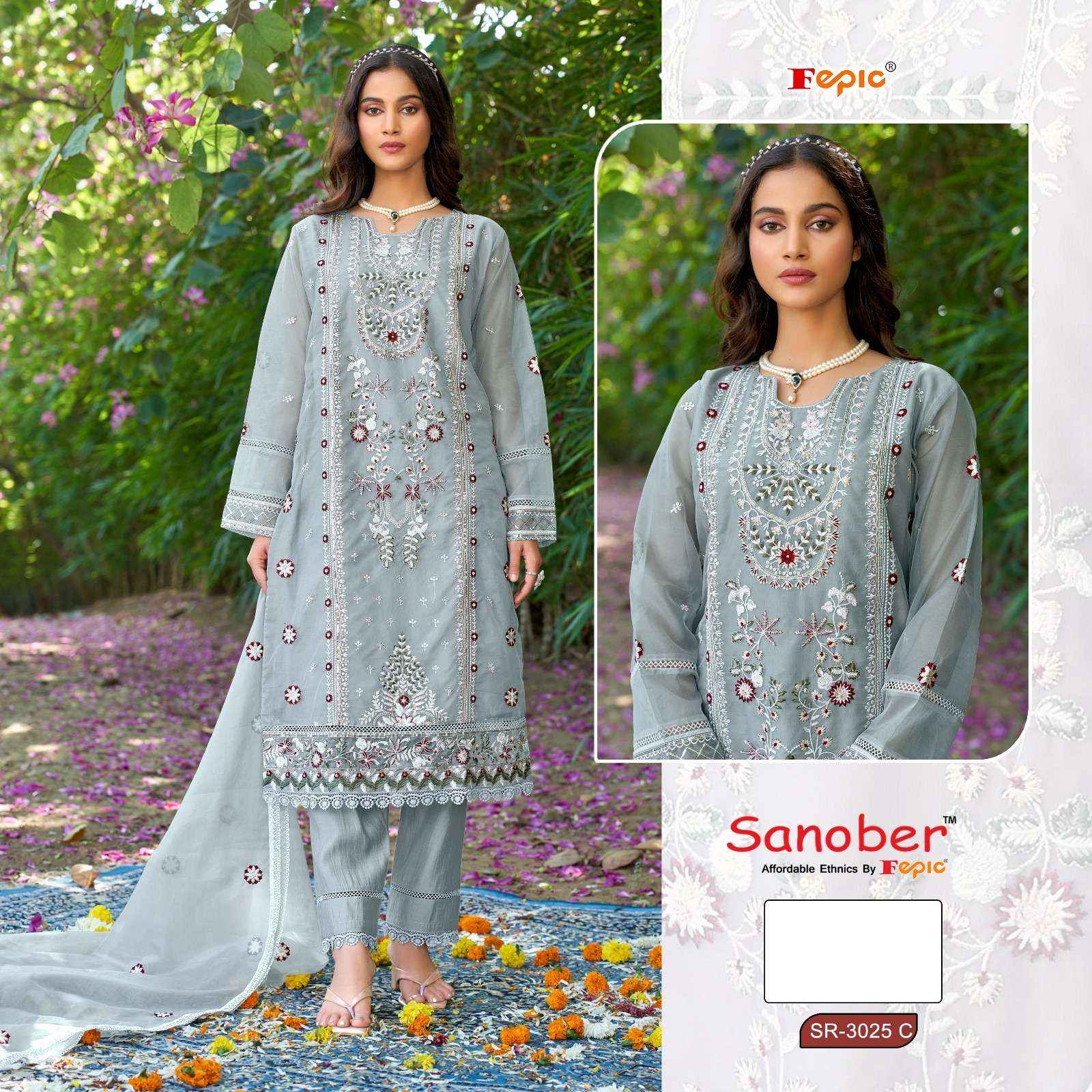 Fepic Sr 3025 Pakistani Organza Dress 4 pcs Catalogue