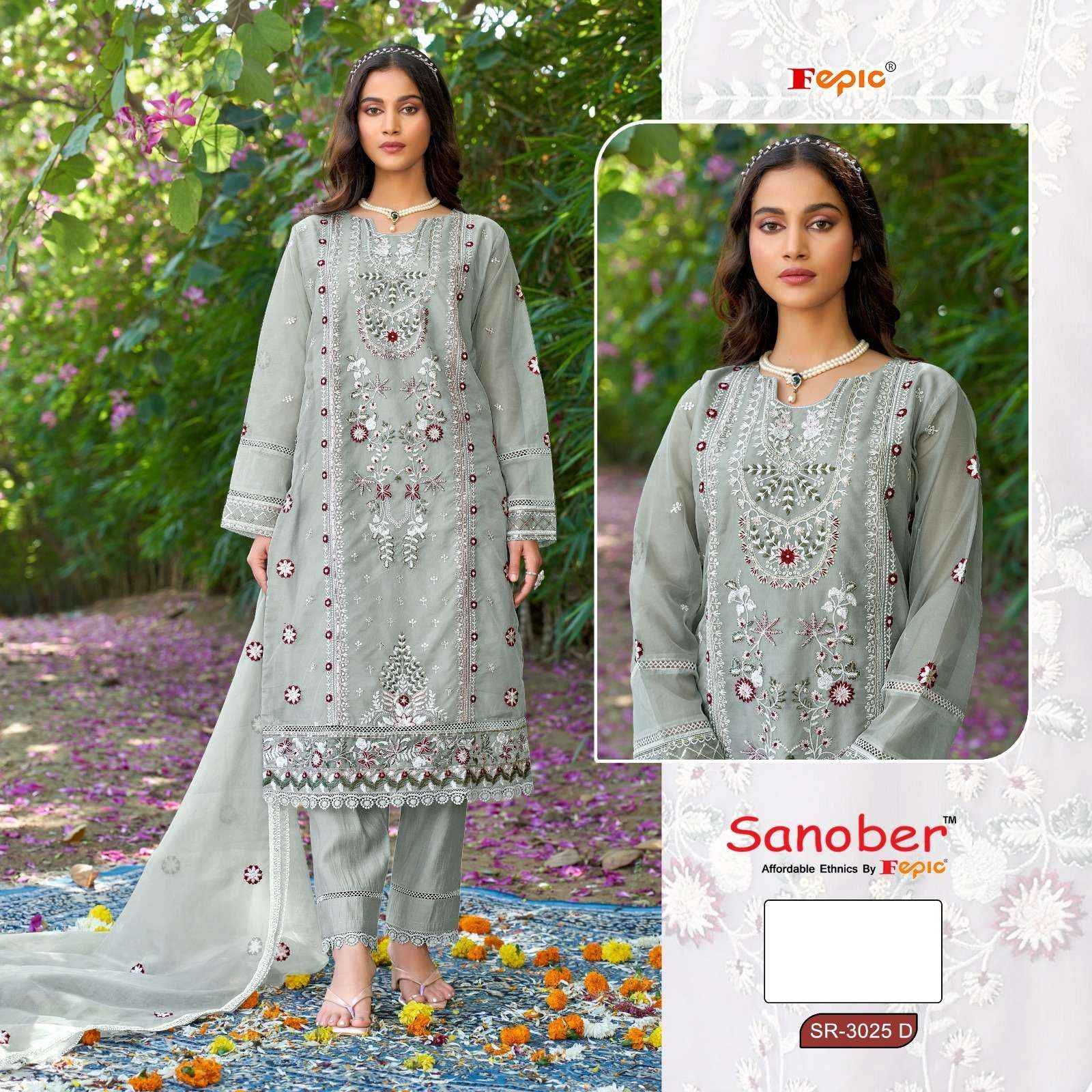 Fepic Sr 3025 Pakistani Organza Dress 4 pcs Catalogue