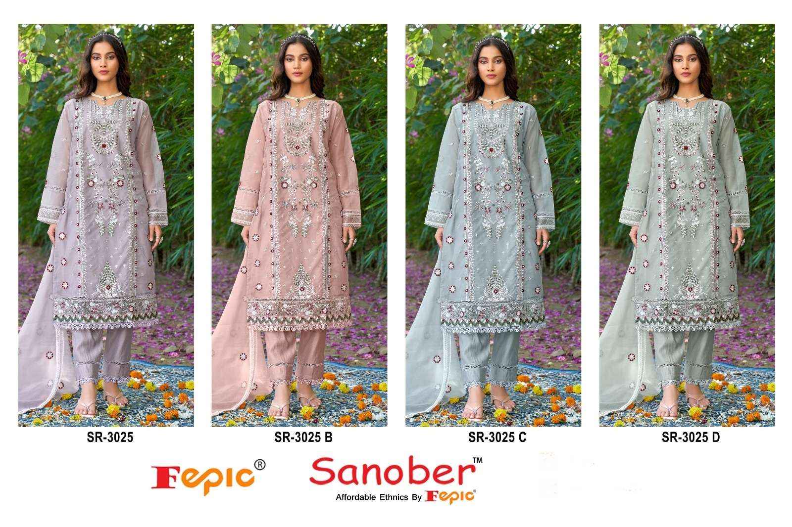 Fepic Sr 3025 Pakistani Organza Dress 4 pcs Catalogue