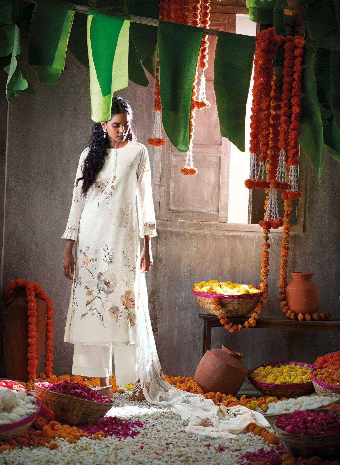 Ganga Daffodil Linen Cotton Dress Material 6 pcs Catalogue