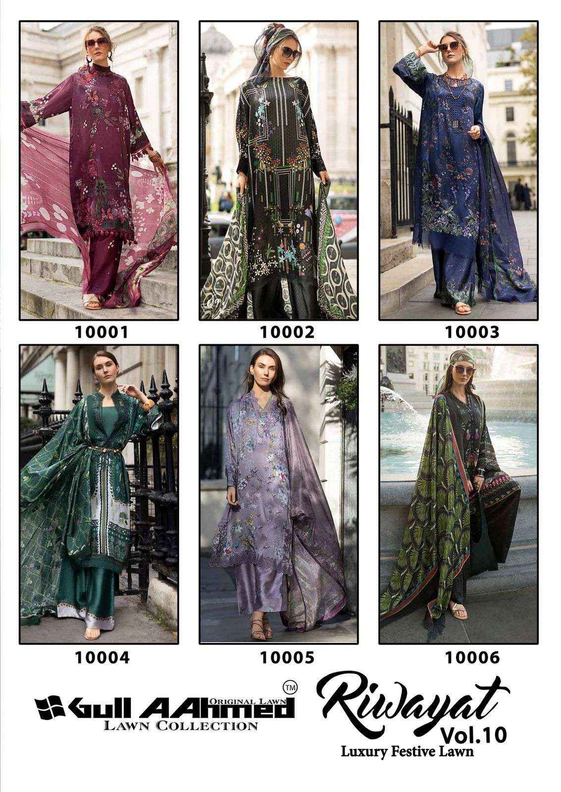 Gull Aahmed Riwayat Vol 10 Lawn Cotton Dress Material 6 pcs Catalogue