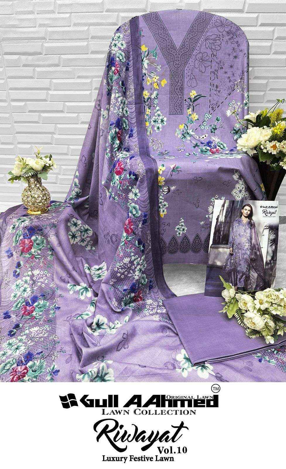 Gull Aahmed Riwayat Vol 10 Lawn Cotton Dress Material 6 pcs Catalogue