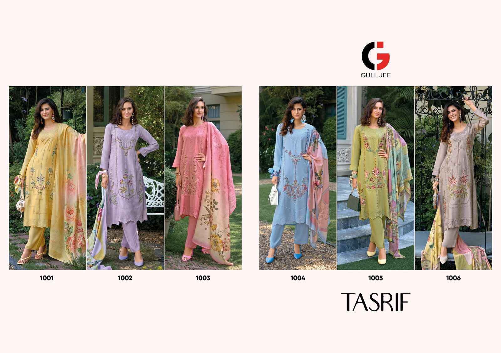 Gull Jee Tasrif Musline Silk Dress Material (6 pcs Catalogue)