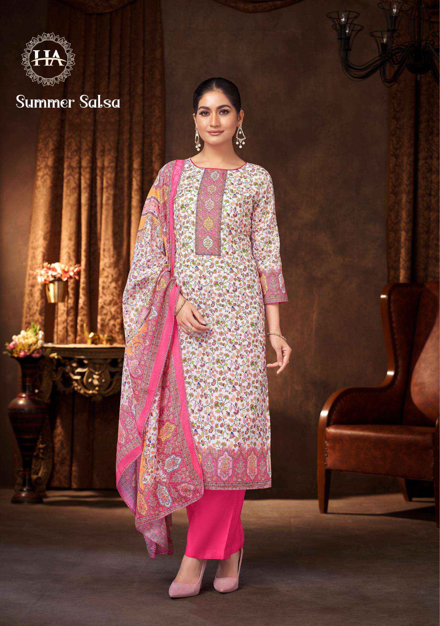 Harshit Fashion Summer Salsa Cambric Cotton Dress Material 8 pcs Catalogue
