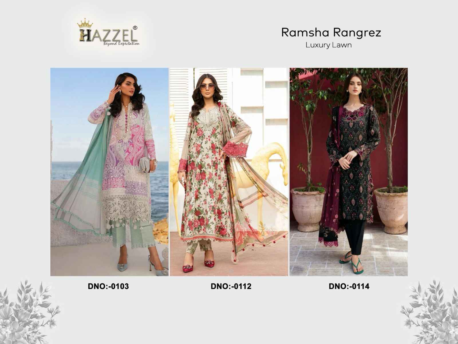 Hazzel Ramsha Rangrez Cotton Dress Material 3 pcs Catalogue