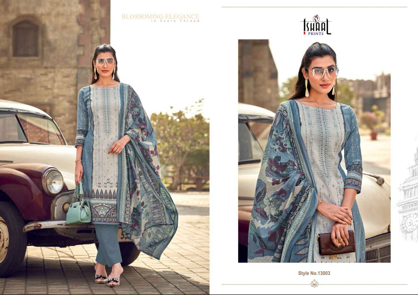 Ishaal Embroidered Vol 13 Lawn Cotton Dress Material 10 pcs Catalogue