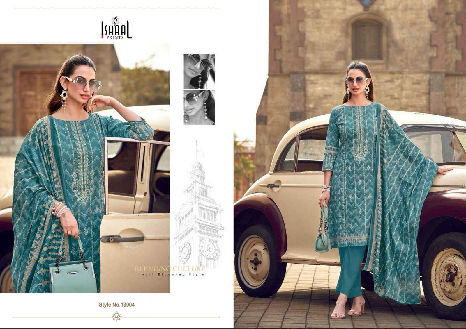 Ishaal Embroidered Vol 13 Lawn Cotton Dress Material 10 pcs Catalogue