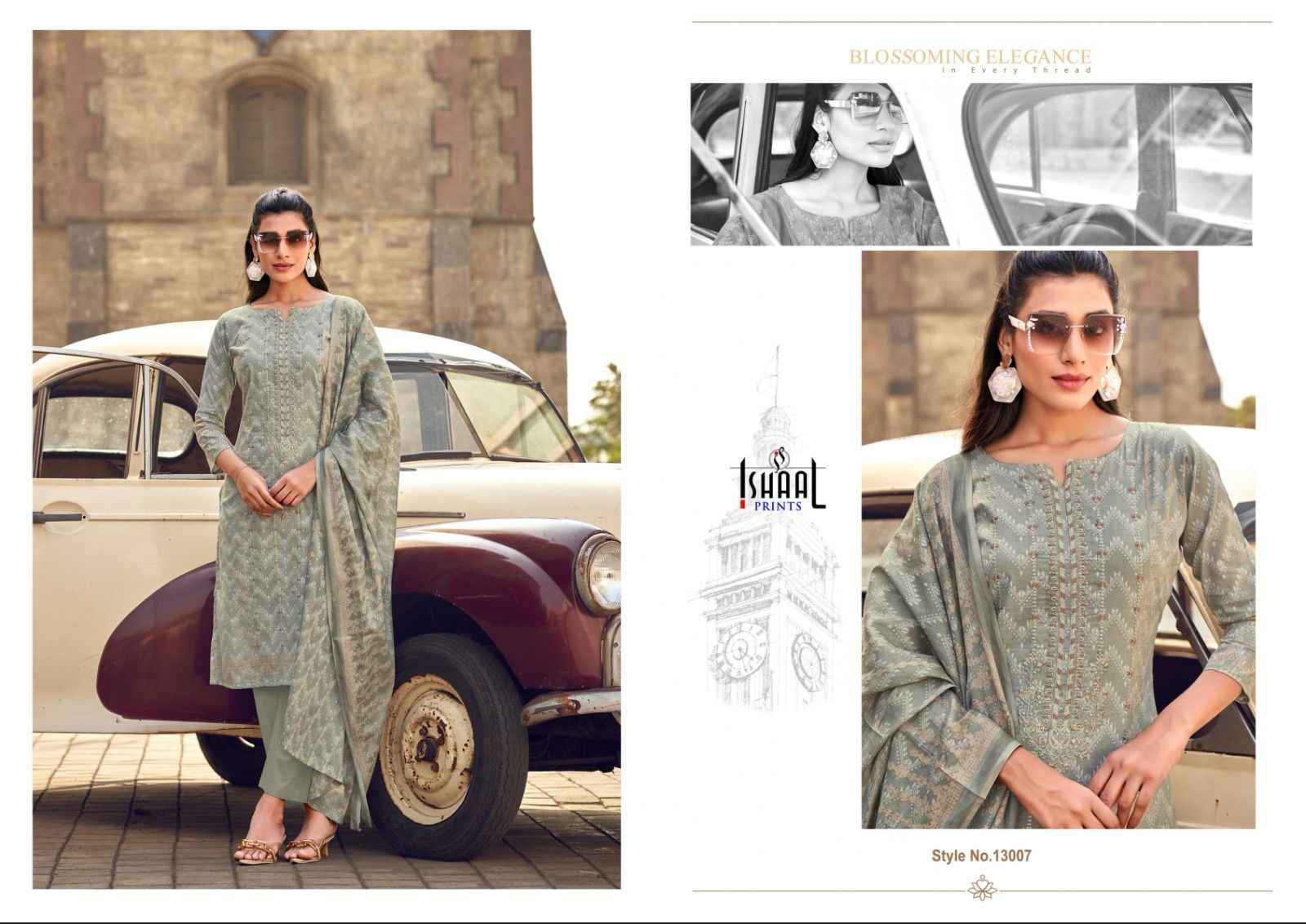 Ishaal Embroidered Vol 13 Lawn Cotton Dress Material 10 pcs Catalogue
