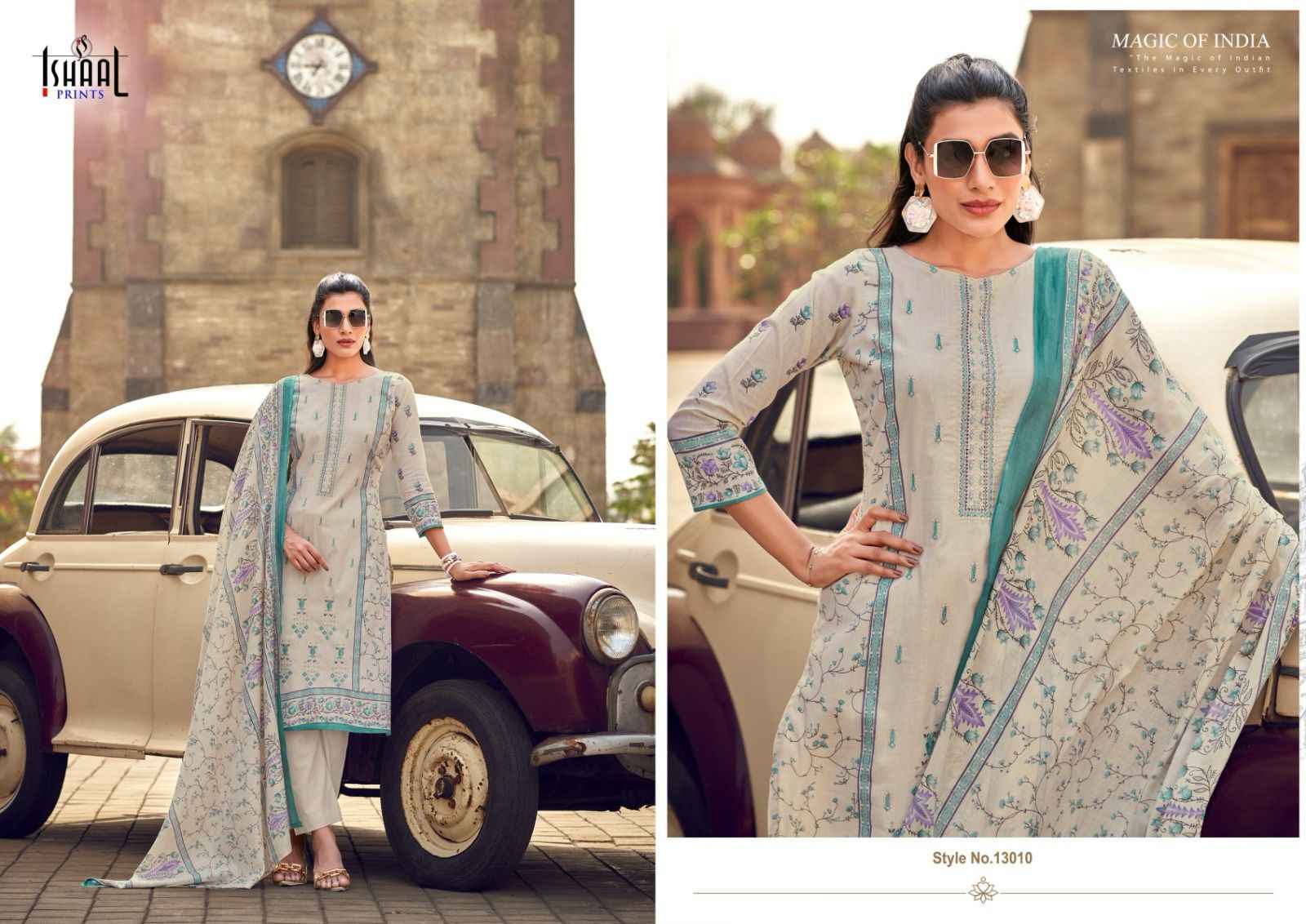 Ishaal Embroidered Vol 13 Lawn Cotton Dress Material 10 pcs Catalogue