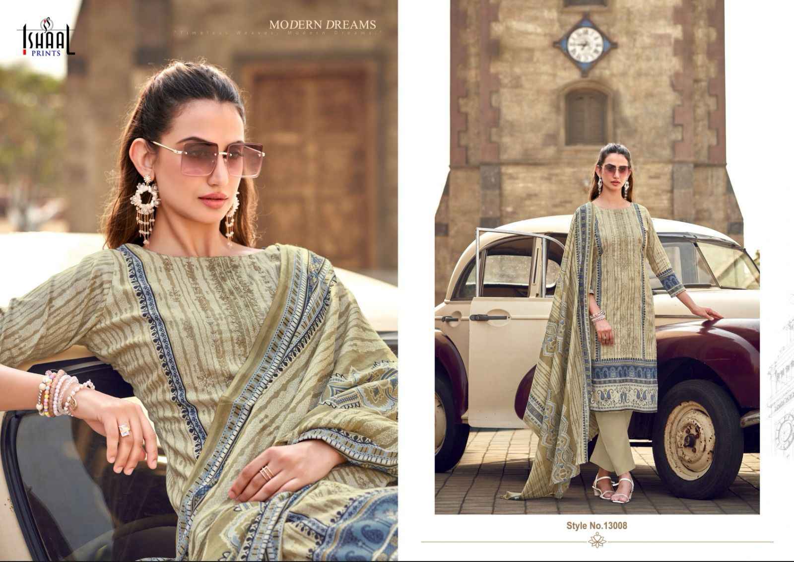 Ishaal Embroidered Vol 13 Lawn Cotton Dress Material 10 pcs Catalogue