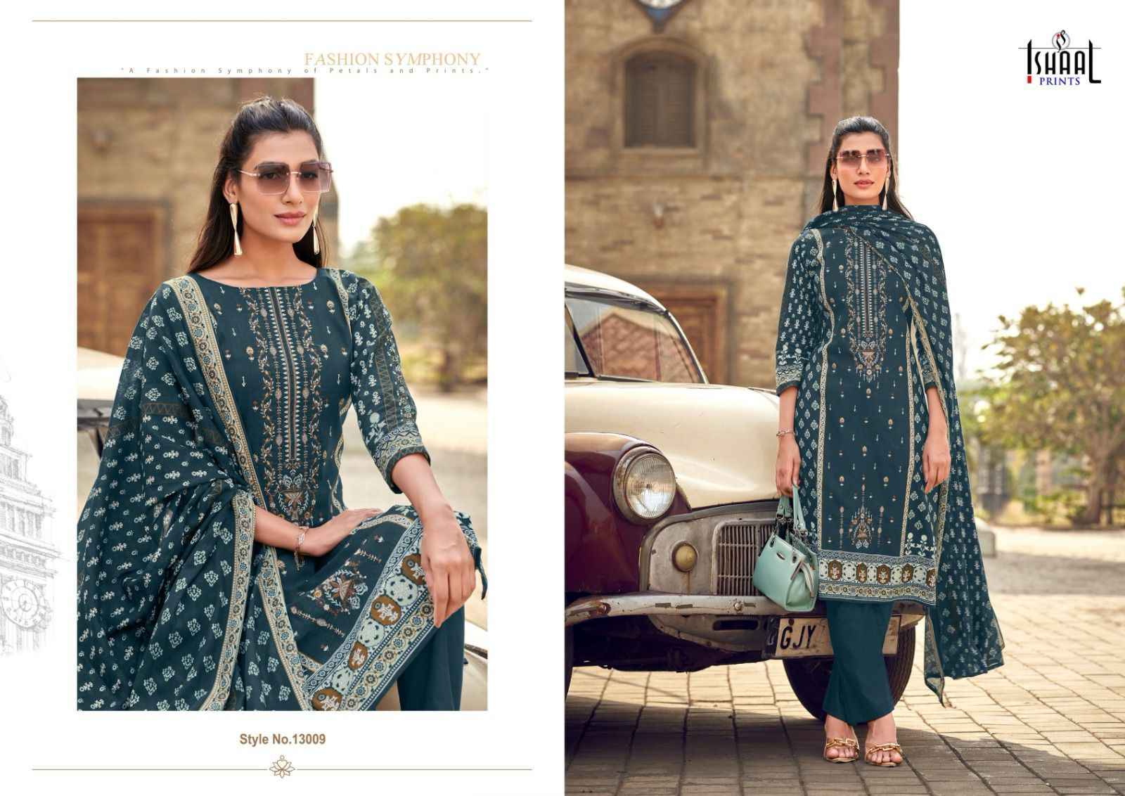 Ishaal Embroidered Vol 13 Lawn Cotton Dress Material 10 pcs Catalogue