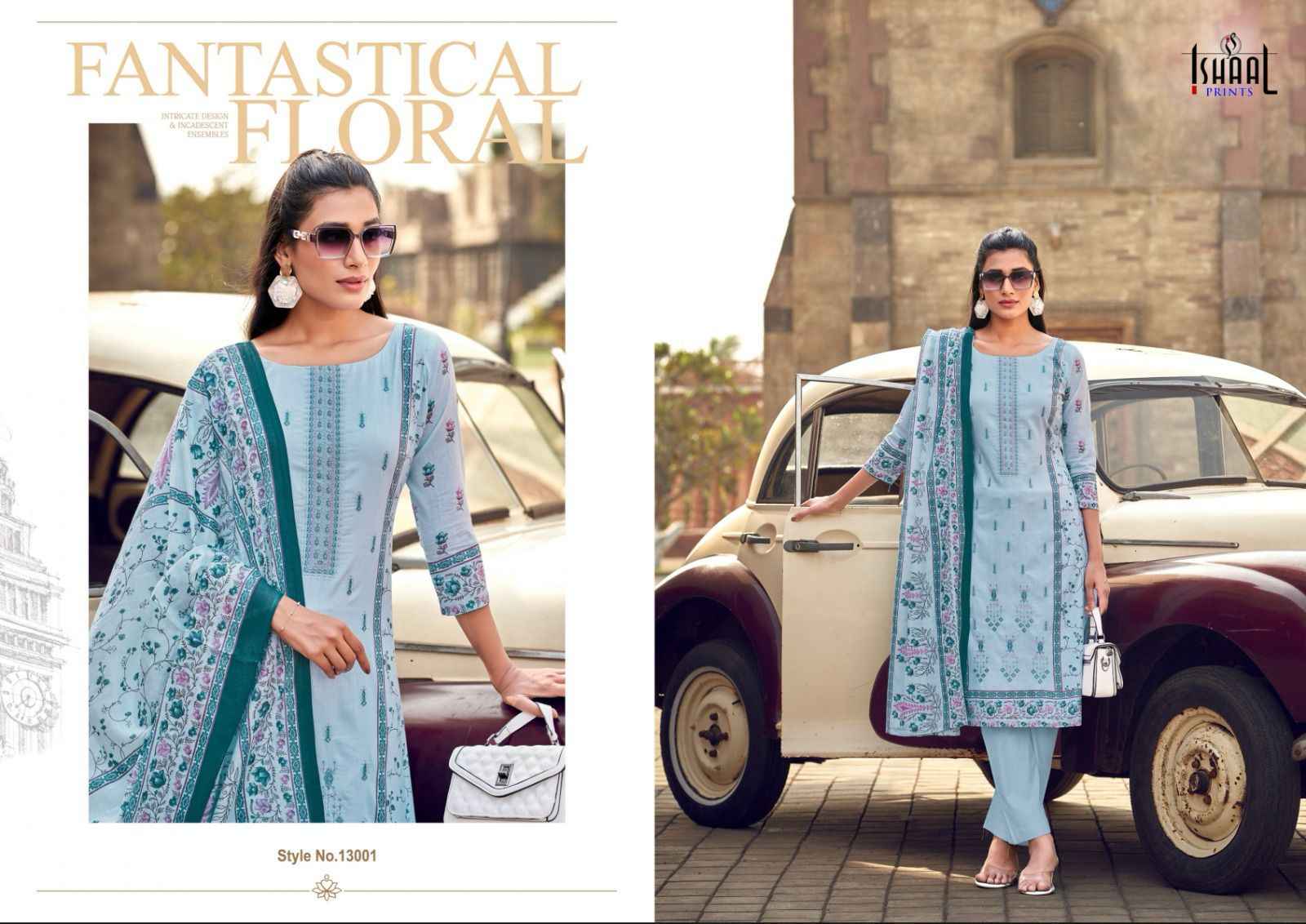 Ishaal Embroidered Vol 13 Lawn Cotton Dress Material 10 pcs Catalogue