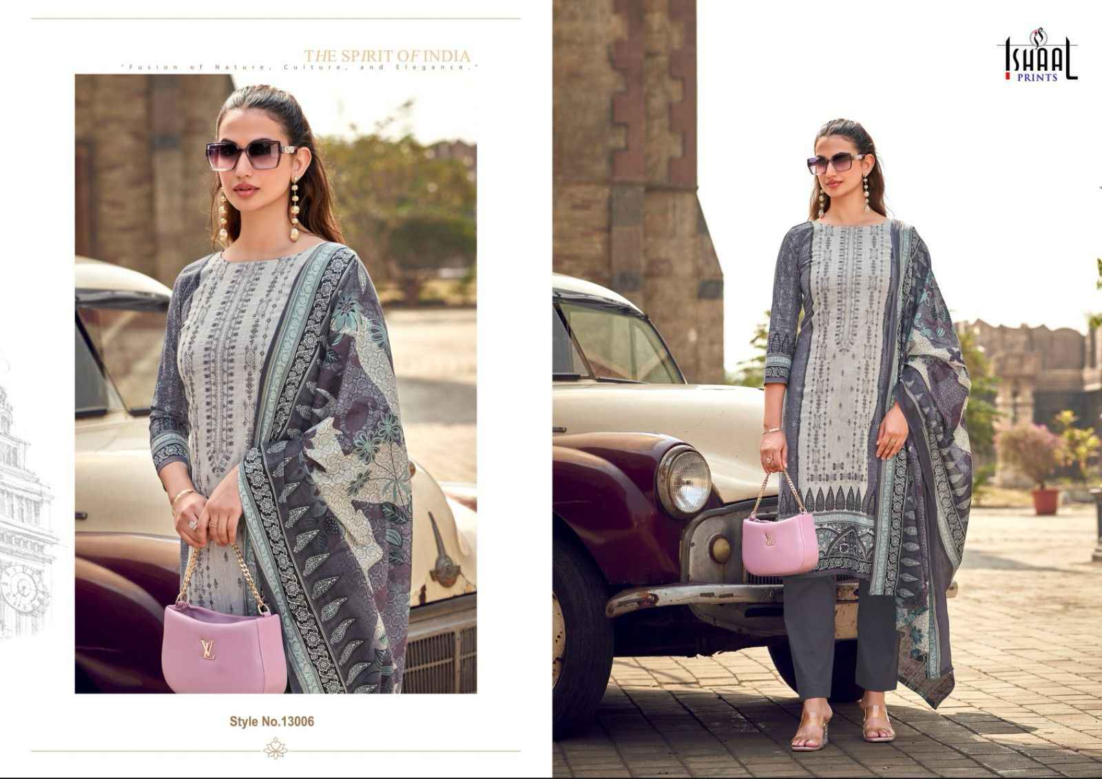 Ishaal Embroidered Vol 13 Lawn Cotton Dress Material 10 pcs Catalogue