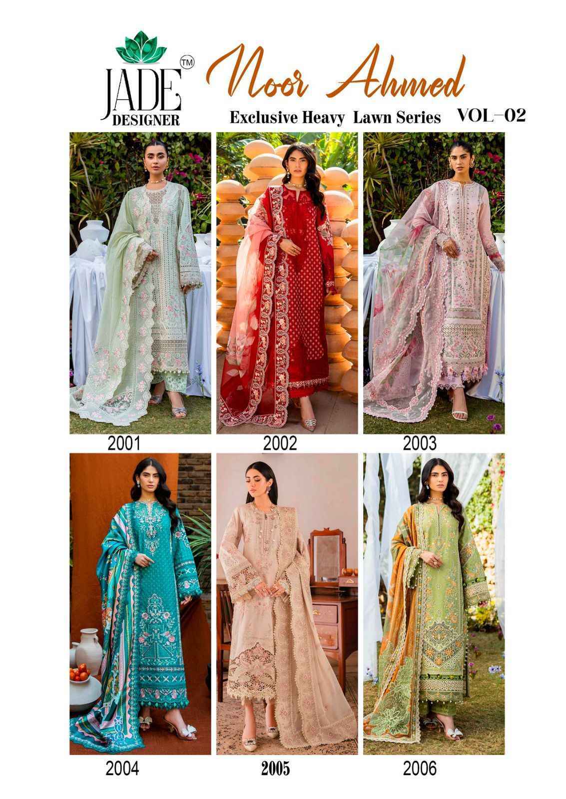 Jade Noor Aahmed Vol-2 Lawn Cotton Dress Material (6 pcs Catalogue)