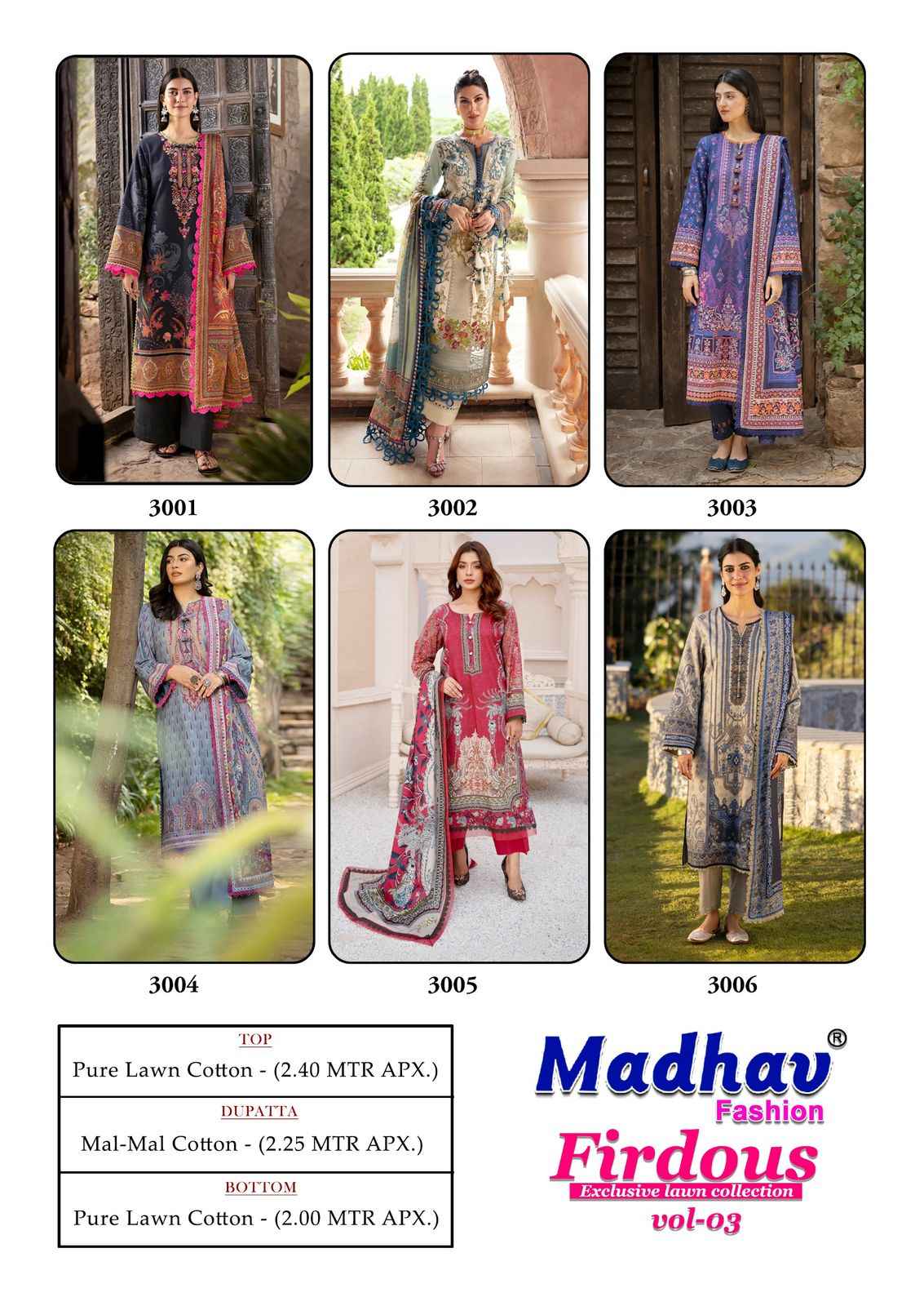 Madhav Fashion Firdous Vol 3 Cotton Dress Material 6 pcs Catalogue