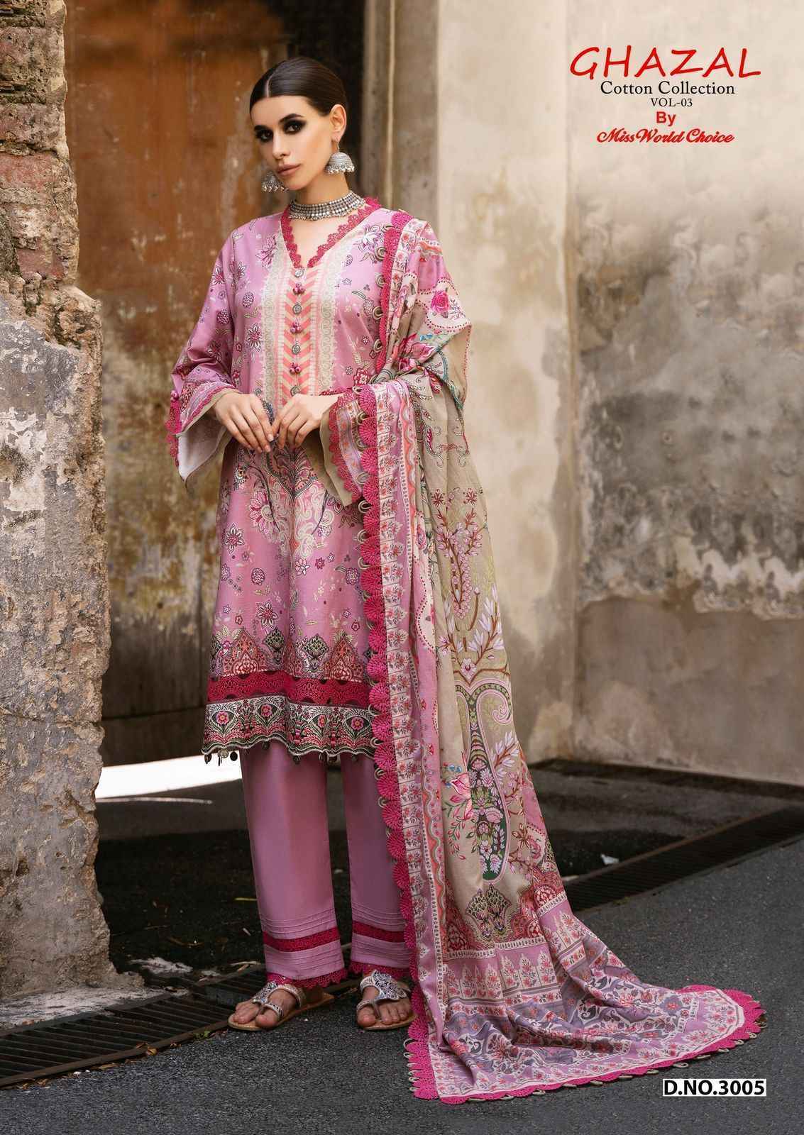 Miss World Choice Ghazal Vol-3 Cotton Dress Material (6 pcs Catalogue)