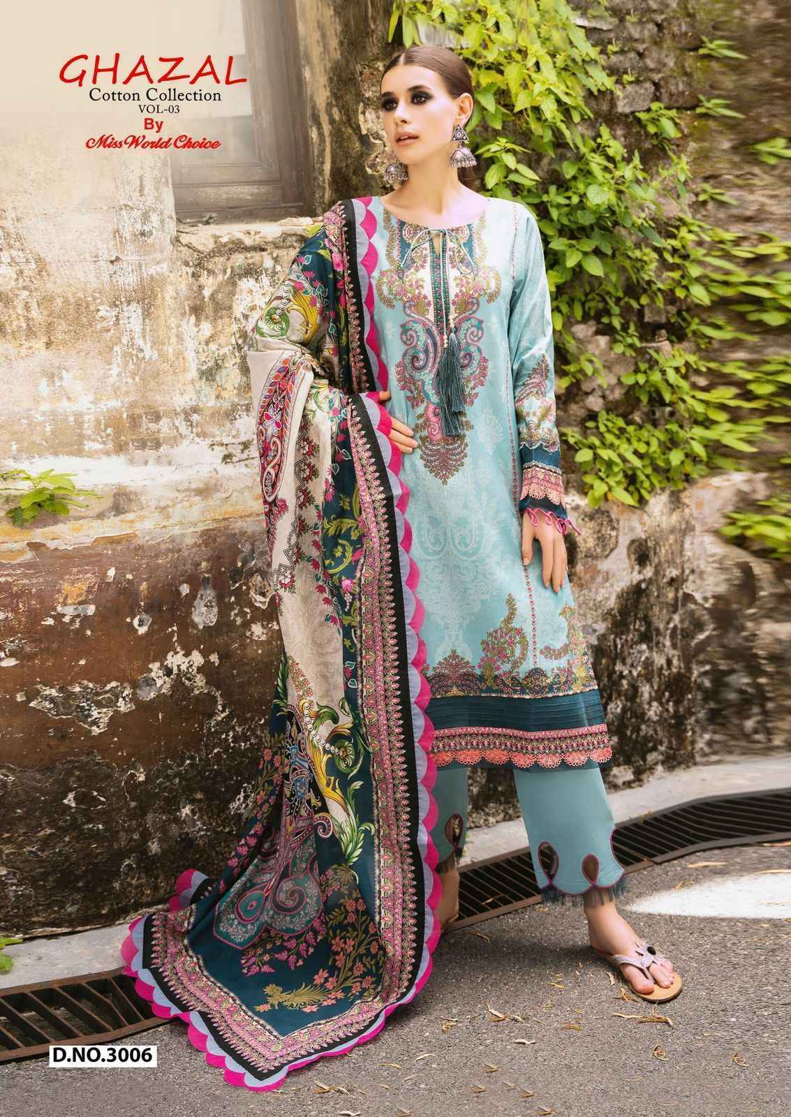 Miss World Choice Ghazal Vol-3 Cotton Dress Material (6 pcs Catalogue)