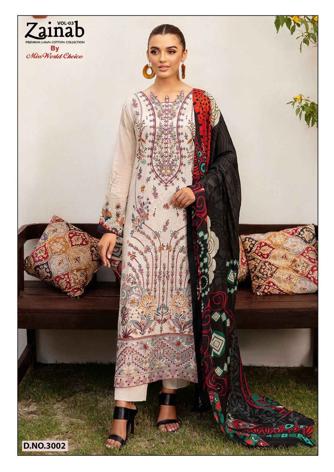 Miss World Choice Zainab Vol 3 Lawn Cotton Dress Material 6 pcs Catalogue