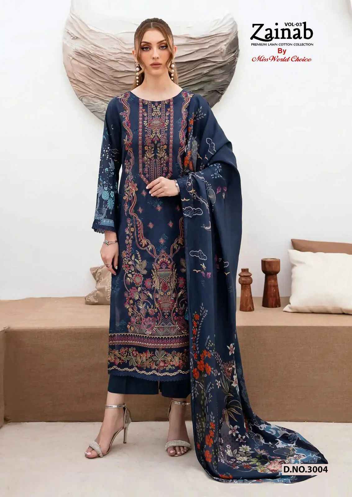 Miss World Choice Zainab Vol 3 Lawn Cotton Dress Material 6 pcs Catalogue