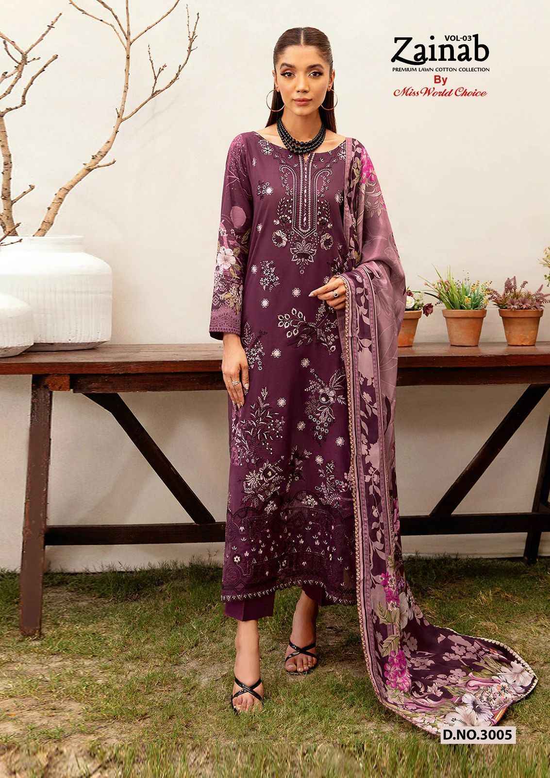 Miss World Choice Zainab Vol 3 Lawn Cotton Dress Material 6 pcs Catalogue