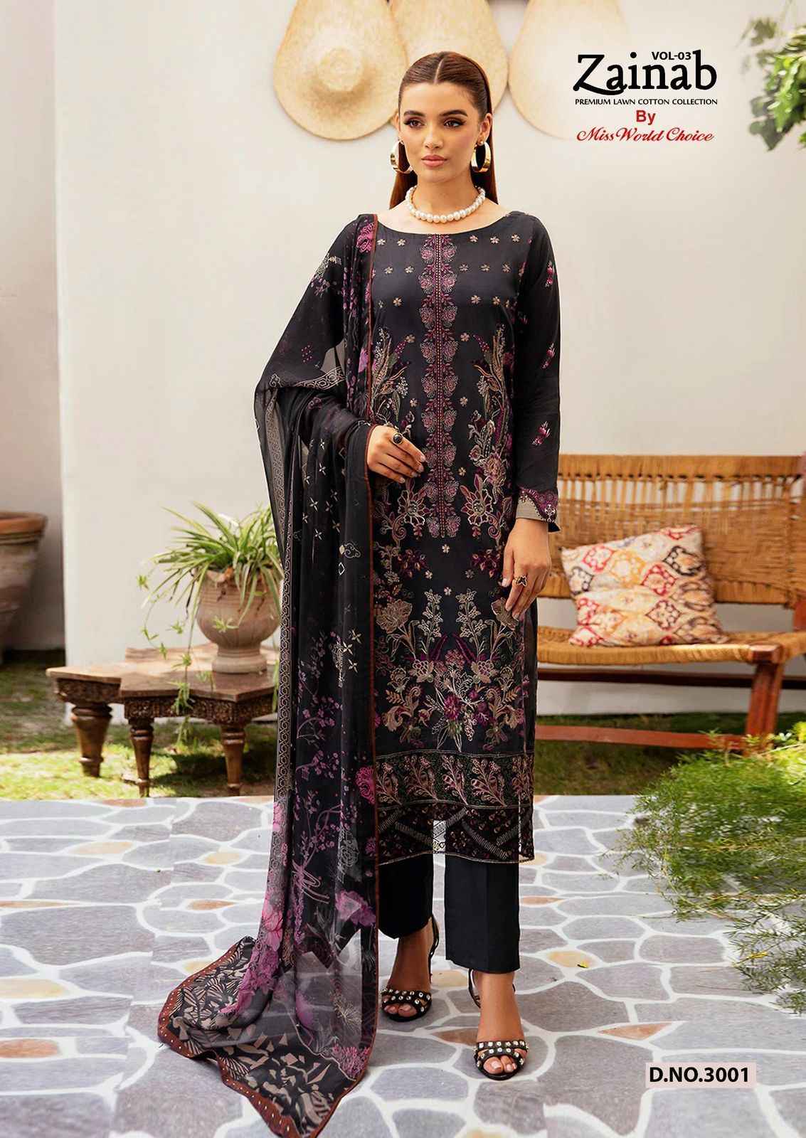 Miss World Choice Zainab Vol 3 Lawn Cotton Dress Material 6 pcs Catalogue