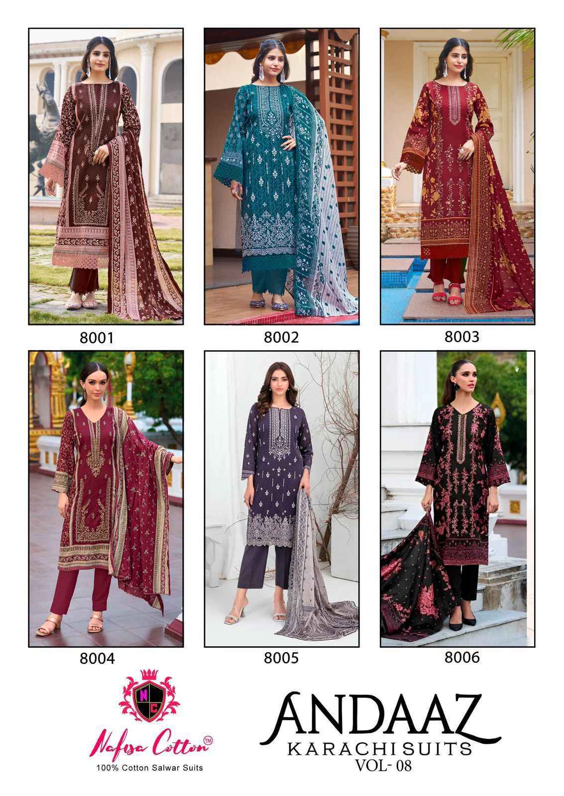 Nafisa Cotton Andaaz Karachi Suits Vol-8 Cotton Dress Material (6 pcs Catalogue)