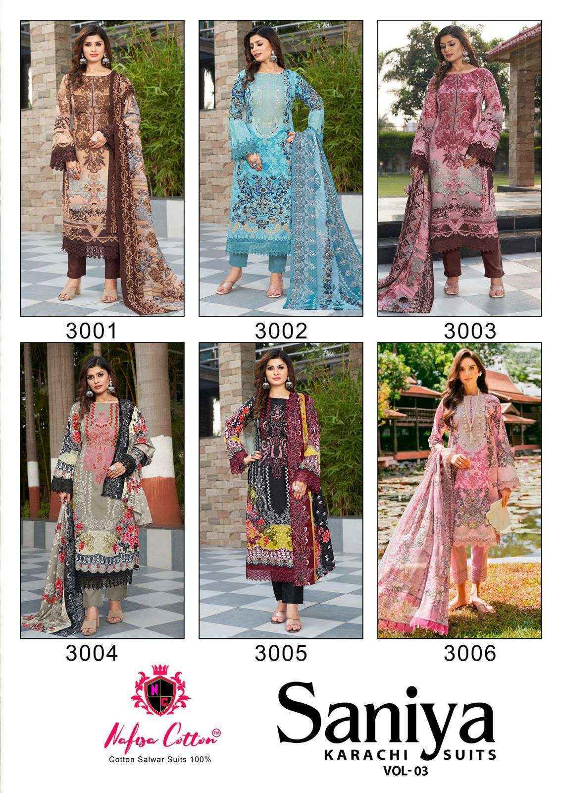 Nafisa Cotton Saniya Karachi Suits Vol-3 Cotton Dress Material (6 pcs Catalogue)