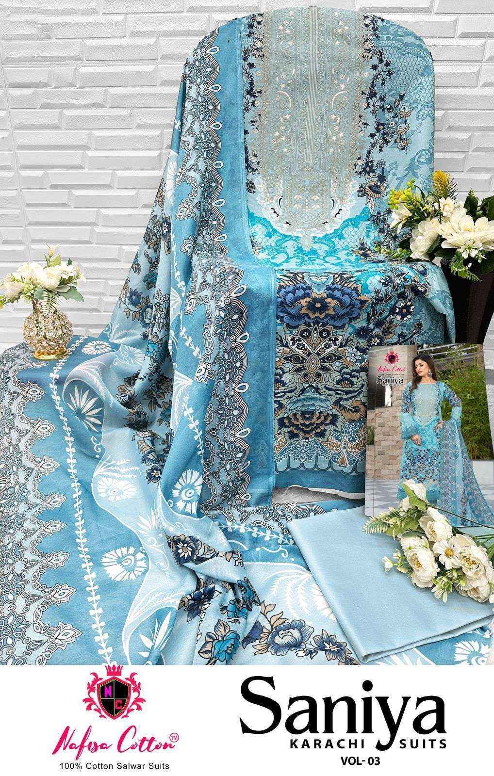 Nafisa Cotton Saniya Karachi Suits Vol-3 Cotton Dress Material (6 pcs Catalogue)
