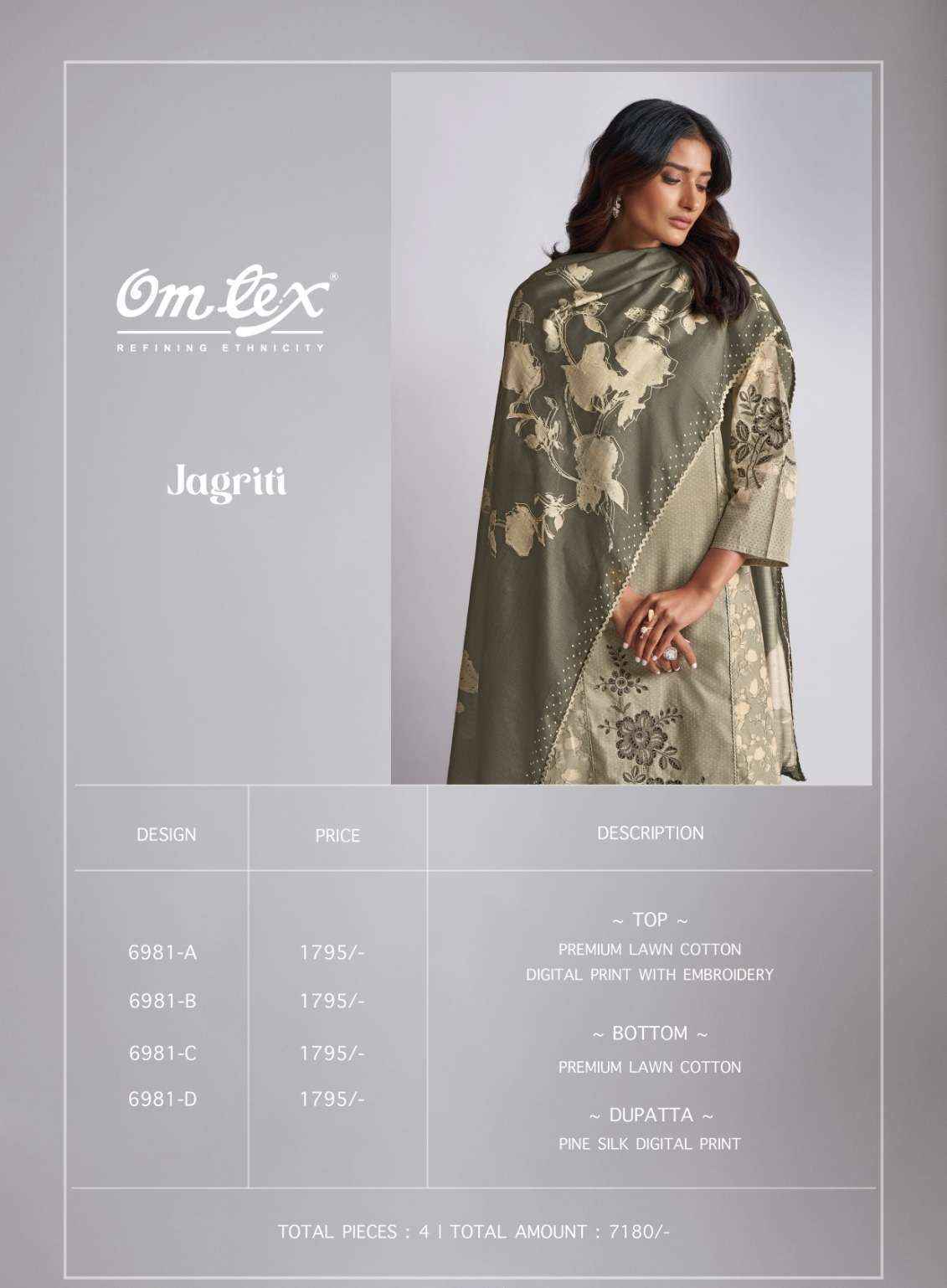 Omtex Jagriti Lawn Cotton Dress Material (4 pcs Catalogue)
