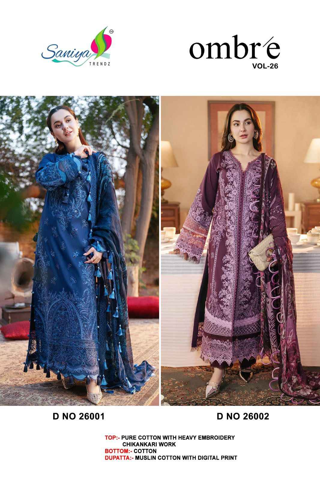 Saniya Trendz Ombre Vol 26 Cotton Dress Material 2 pcs Catalogue
