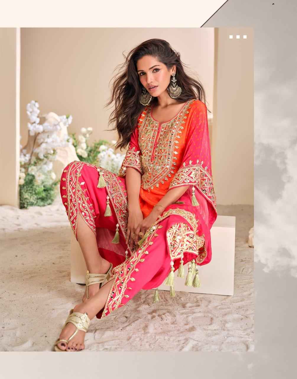 Sayuri Designer Jhoomar Nx Crape Silk Kaftan 3 pcs Catalogue