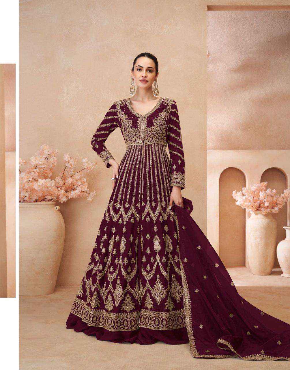 Sayuri Designer Naari Readymade Chinon Silk Dress 5 pcs Catalogue