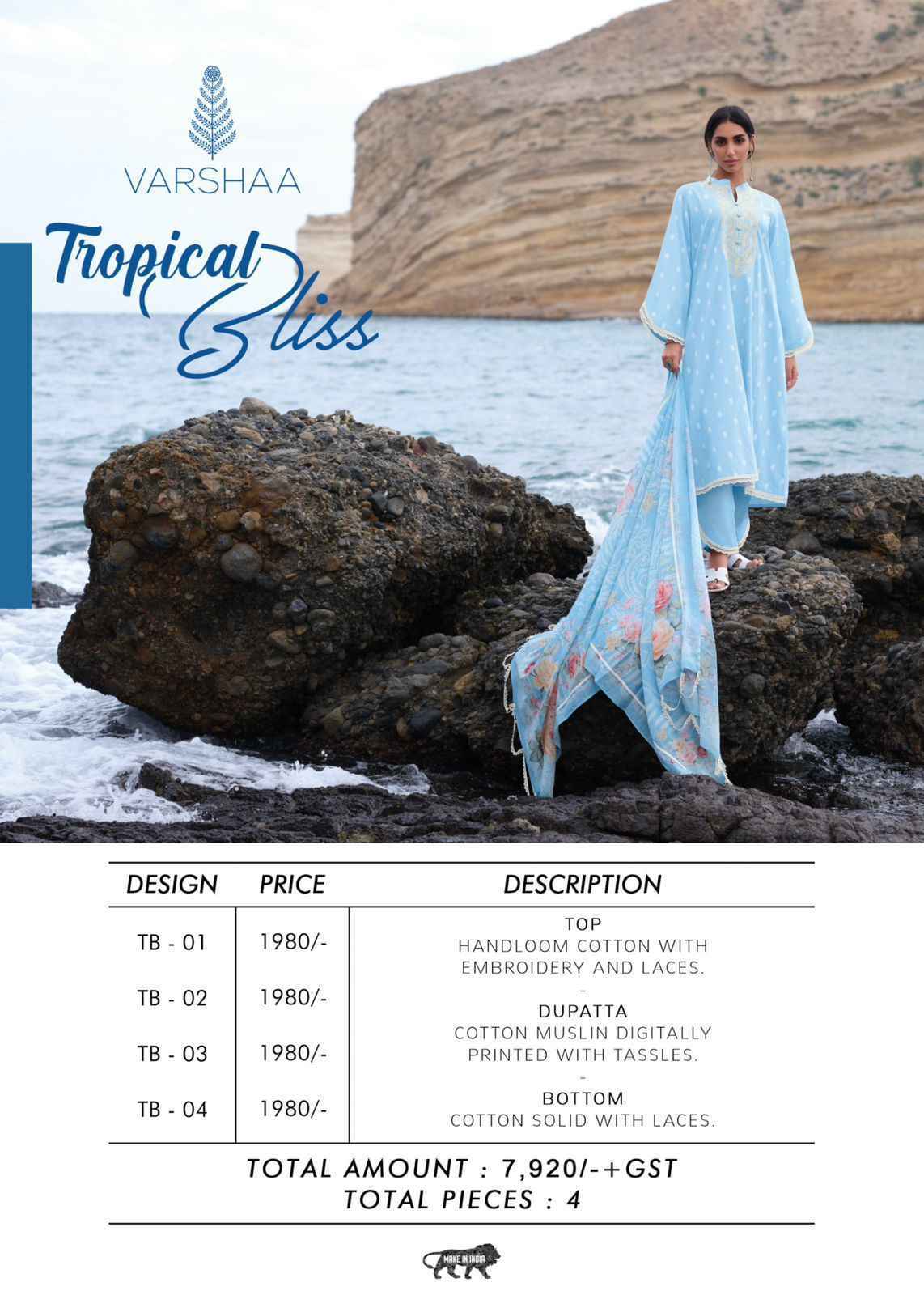 Varsha Tropical Bliss Handloom Cotton Dress Material (4 pcs Catalogue)