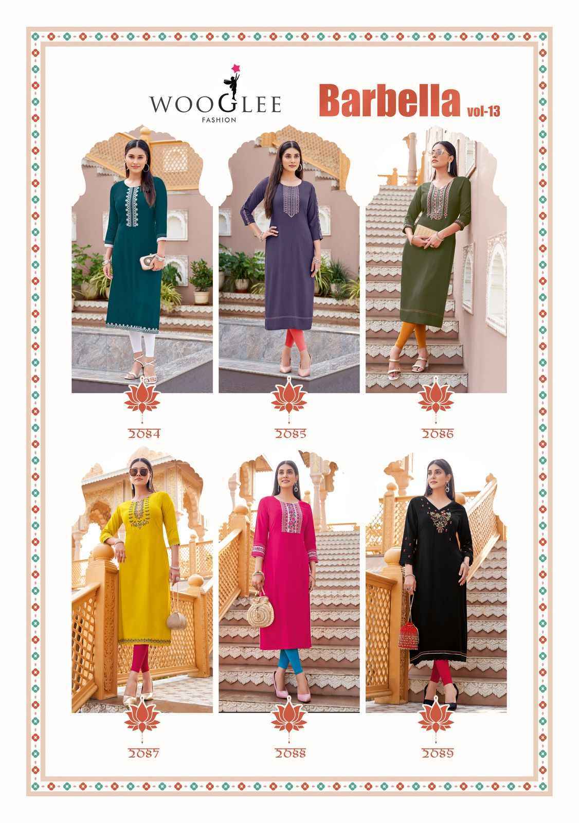 Wooglee Barbella Vol-13 Rayon Kurti (6 pcs Catalogue)
