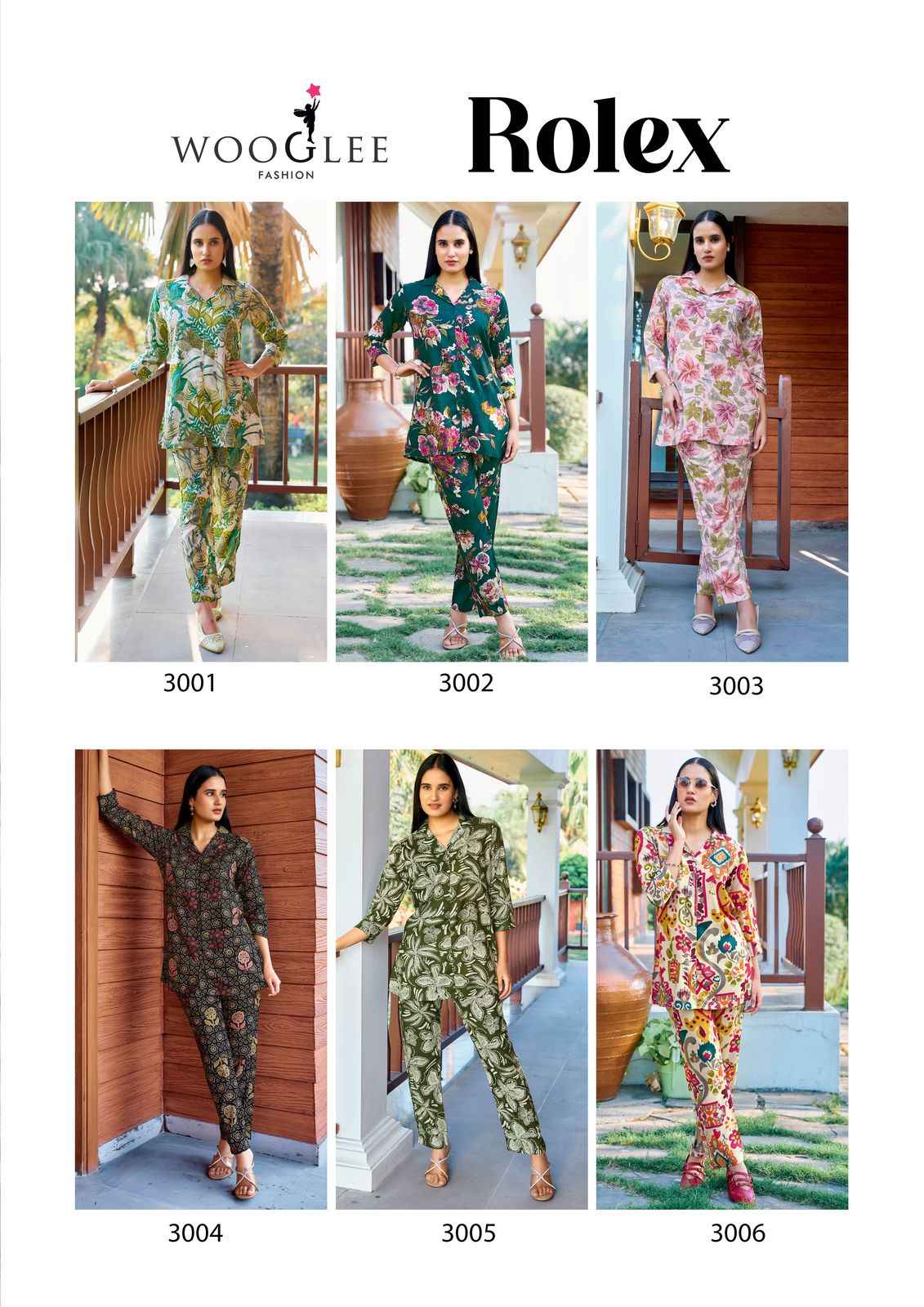Wooglee Rolex Rayon Co ord Set 6 pcs Catalogue