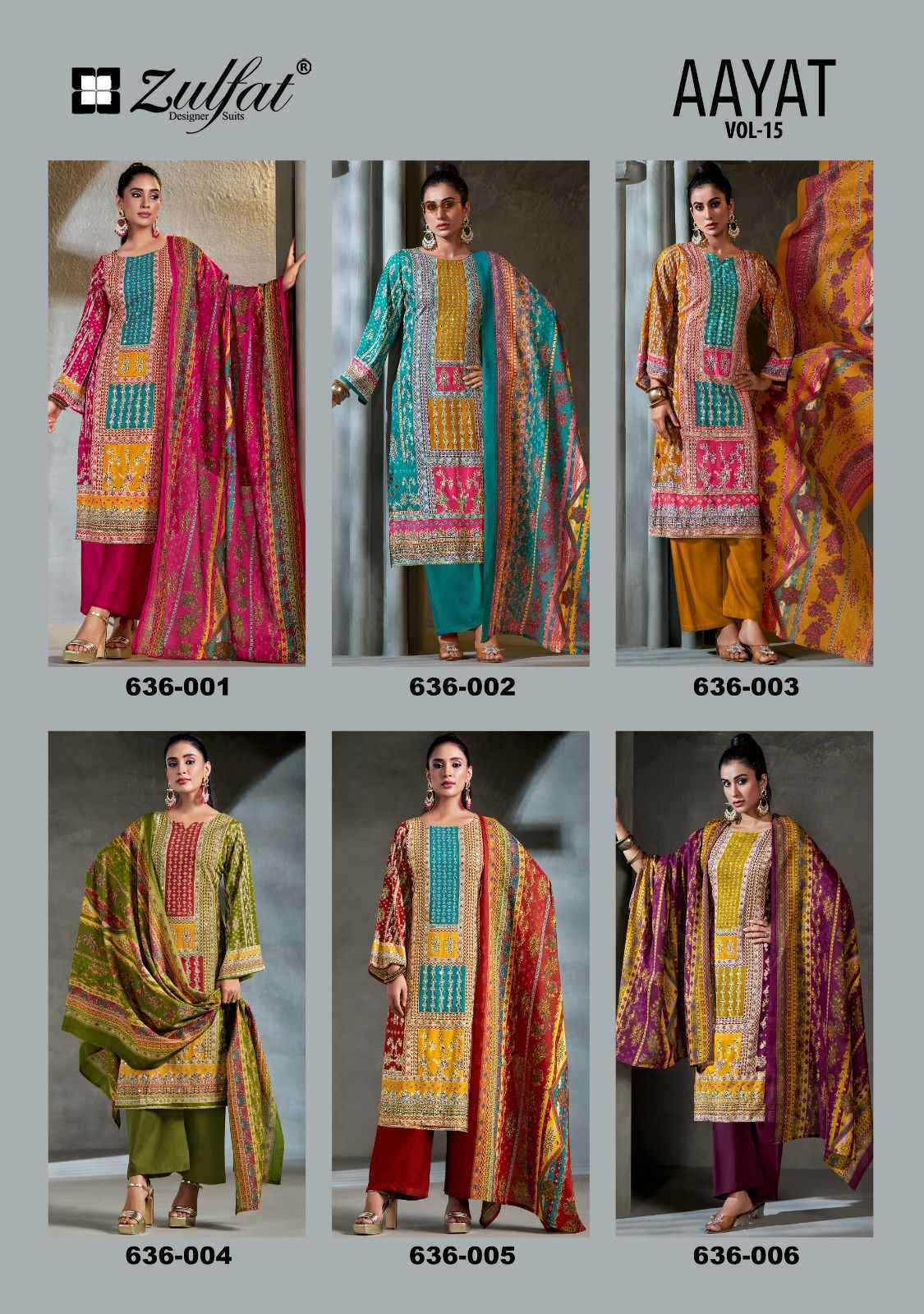 Zulfat Aayat Vol 15 Viscose Rayon Dress Material 6 pcs Catalogue