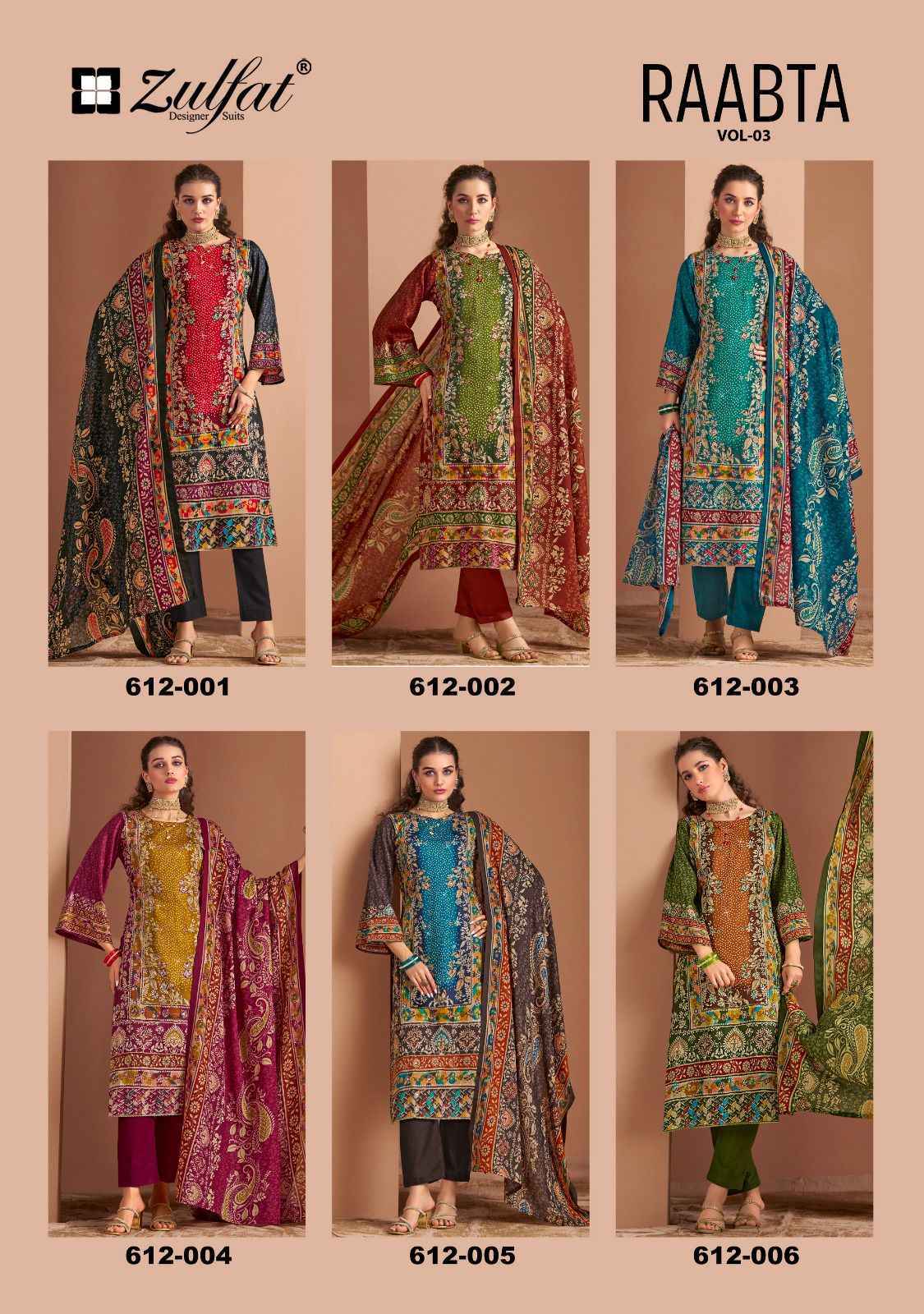 Zulfat Raabta Vol 3 Jam Cotton Dress Material 6 pcs Catalogue