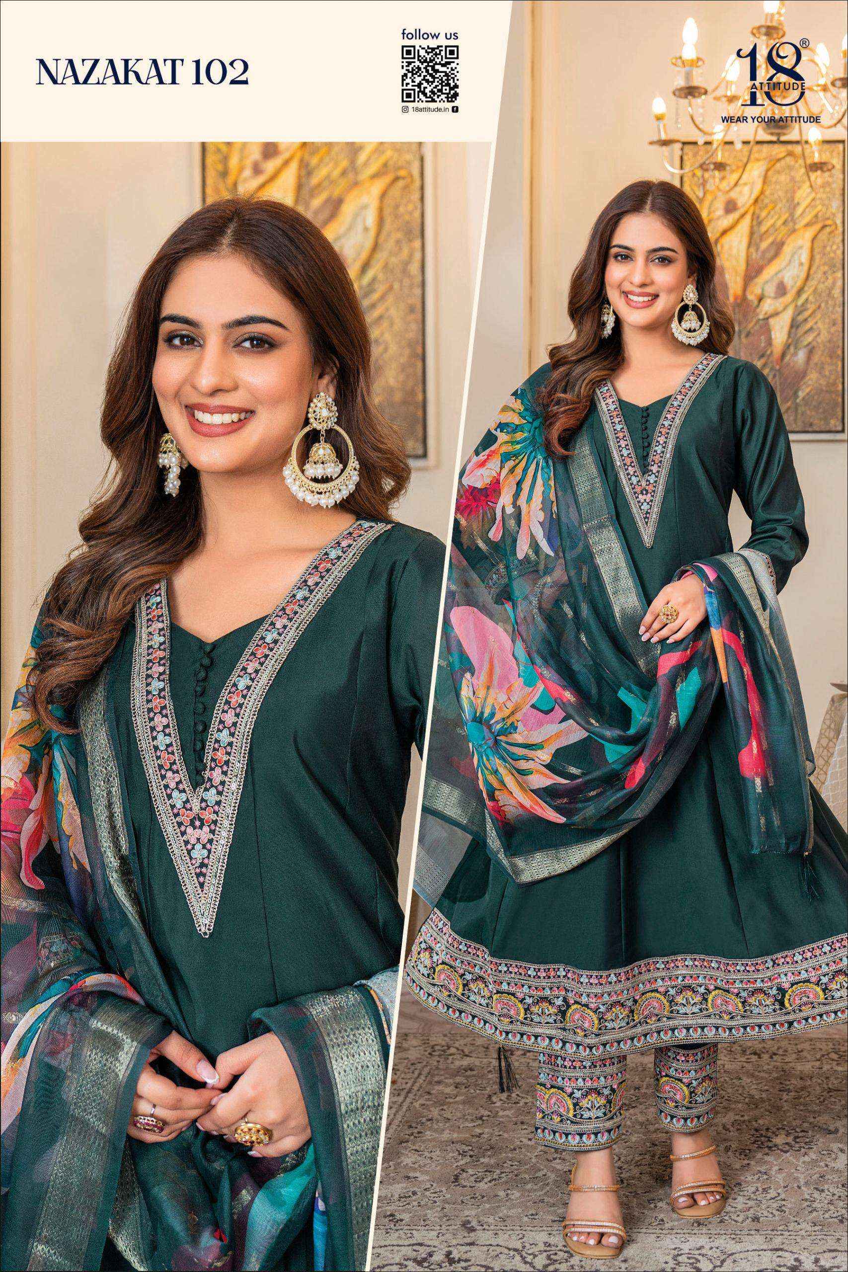 18 Attitude Nazakat Muslin Kurti Combo 4 pcs Catalogue