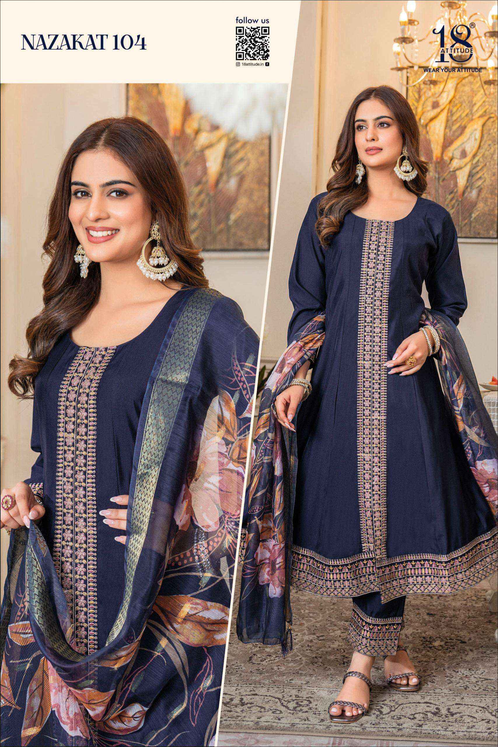 18 Attitude Nazakat Muslin Kurti Combo 4 pcs Catalogue