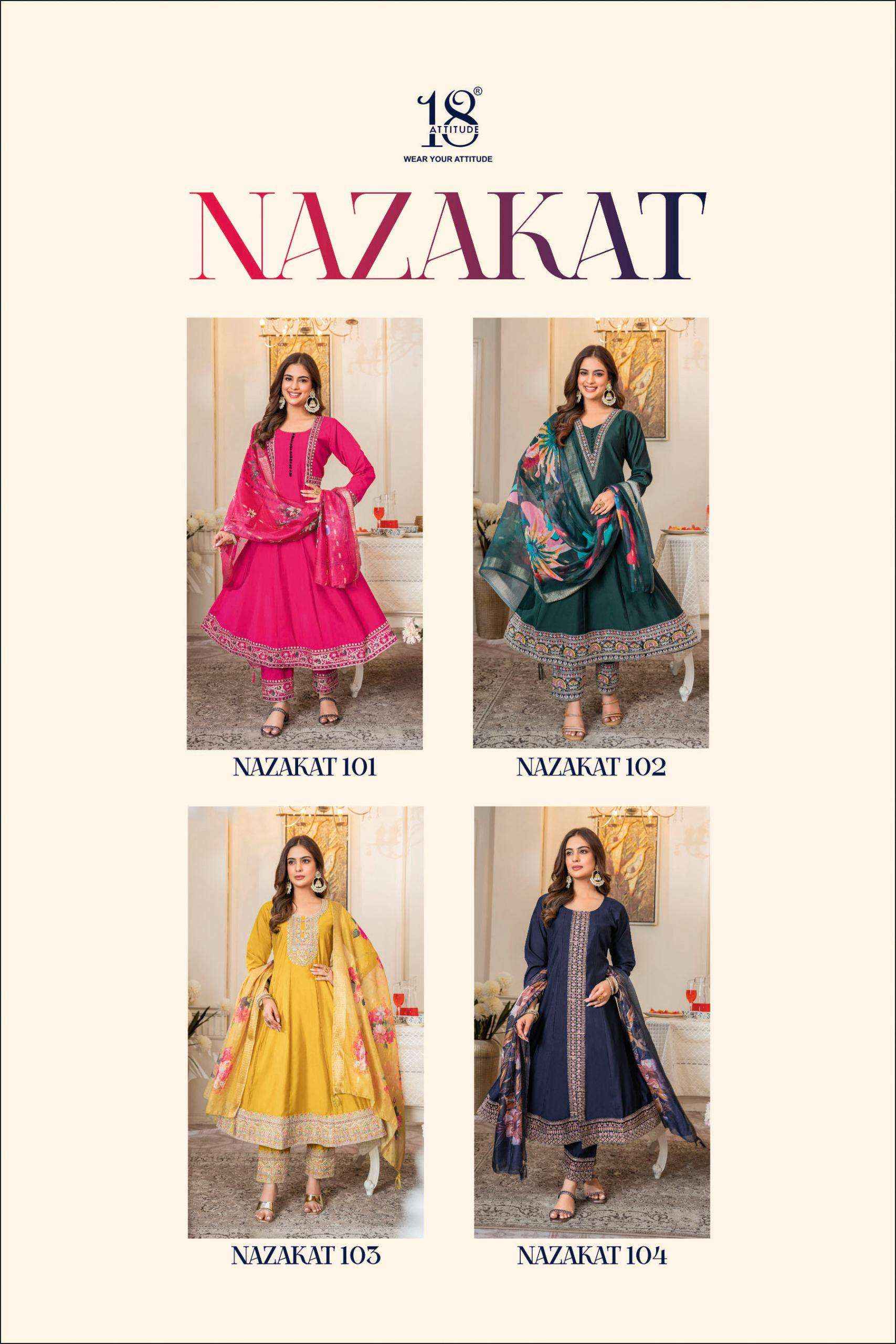 18 Attitude Nazakat Muslin Kurti Combo 4 pcs Catalogue
