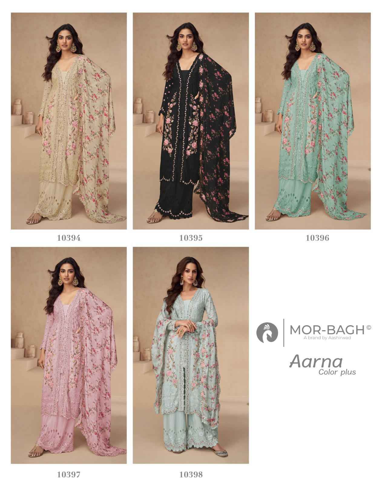 Aashirwad Creation Aarna Color Plus Readymade Chinon Silk Dress 5 pcs Catalogue