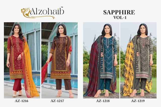 Alzohaib Sapphire Vol 1 Cotton Dress Material 4 pcs Catalogue