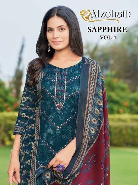 Alzohaib Sapphire Vol 1 Cotton Dress Material 4 pcs Catalogue