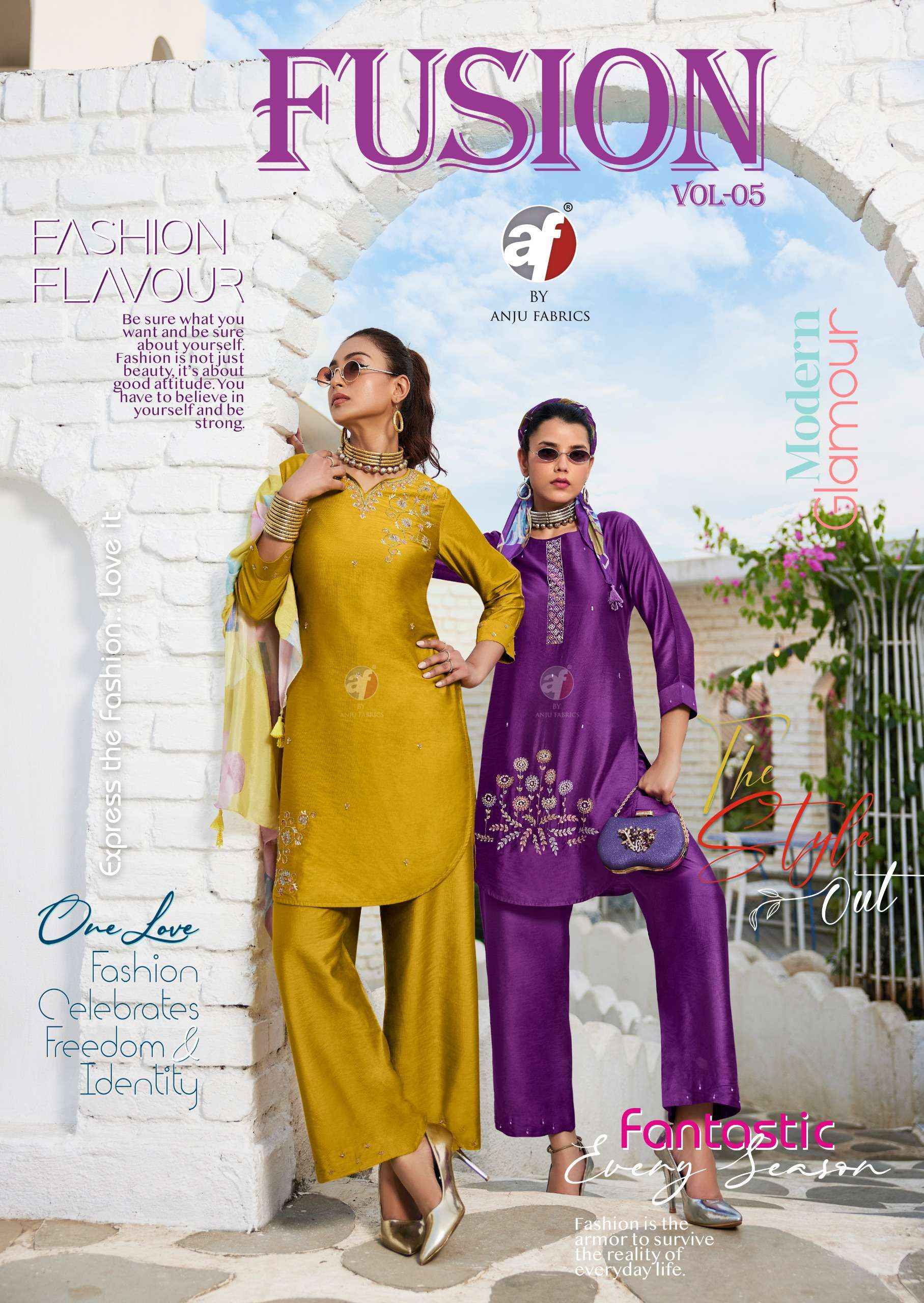 Anju Fabrics Fusion Vol 5 Viscose Kurti With Bottom 6 pcs Catalogue