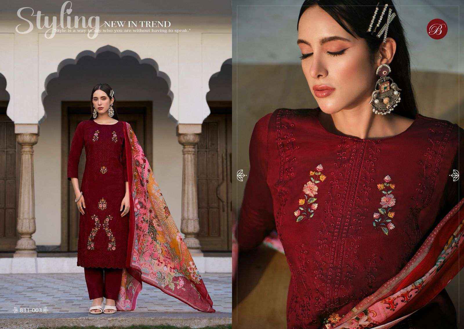 Belliza Zarqash Vol 4 Jam Dress Material 6 pcs Catalogue